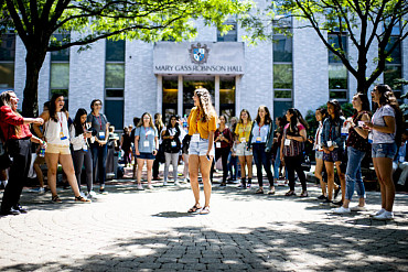 06/26/19 - BOSTON, MA. - Future Huskies gather on Robinson Quad during Husky 101 Orientation at Northeastern University on July 26, 2019. Photo by Matthew Modoono/Northeastern University