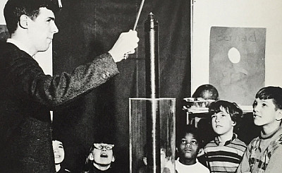While on co-op as a science educator at Boston's Museum of Science, Paul Gavin explains the mysteries of electricity to a visiting class ...
