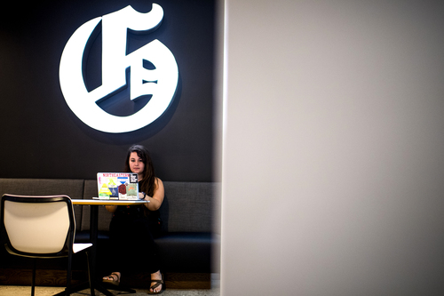 06/13/18 - BOSTON, MA. - Sophie Cannon, AMD'20, (journalism) works on co-op at the Boston Globe on June 13, 2018. Photo by Matthew Modoon...