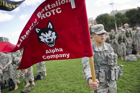 Boston, Massachusetts, USA - October 7, 2010 - Members of the Liberty Batallion Army ROTC, Alpha Company conduct field exercises at Nothe...