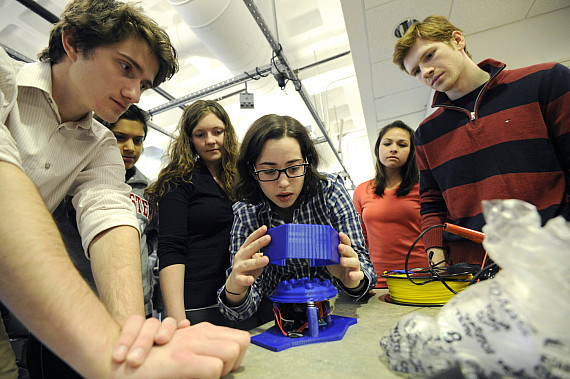 03/01/16 - BOSTON, MA. - Students work on their Enabling Engineering capstone projects in the ECE Capstone Lab in Hayden Hall at Northeas...