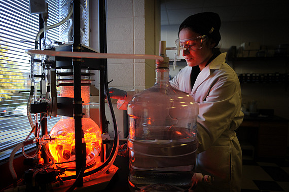 11/01/16 - BOSTON, MA. - PhD student, Kendra Marcus, works on a water purification system in the Mattos Lab inside Hurtig Hall at Northea...