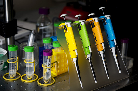 08/14/17 - BOSTON, MA. A detailed view of the lab of Meni Wanunu, Associate Professor of Physics and Chemistry/Chemical Biology, and his ...