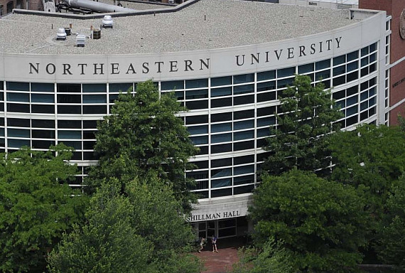 Northeastern University as seen from above. Aerial photography taken around campus in June 2010.