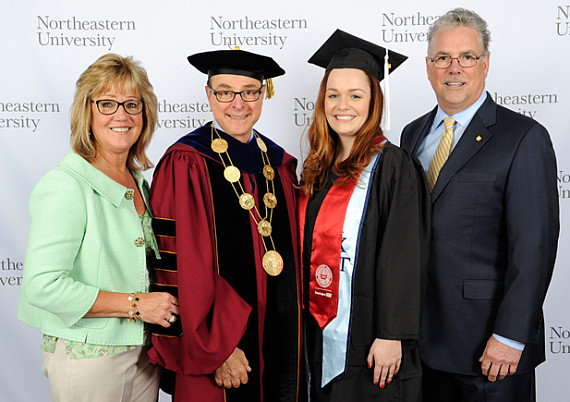 At commencement in May 2016, President Joseph E. Aoun joined Deborah Shomberg Gries, PAH'77, and the late Michael Gries, DMSB'77, as they...